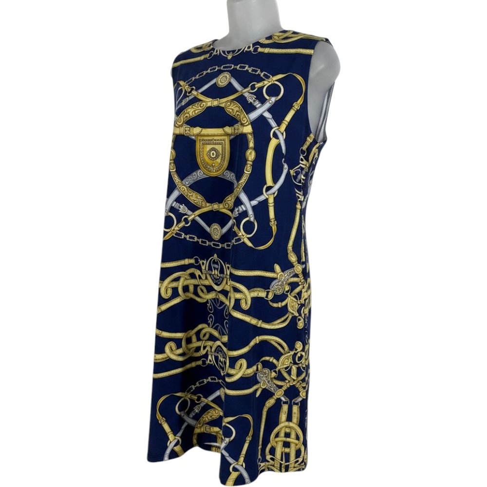 J.McLaughlin Navy Equestrian Chain Catalina Cloth Shift Dress Size XL Stretch